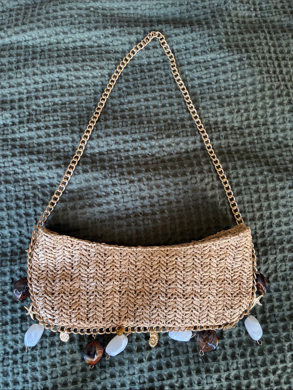 Rattan Shoulder Bag with beads and shells